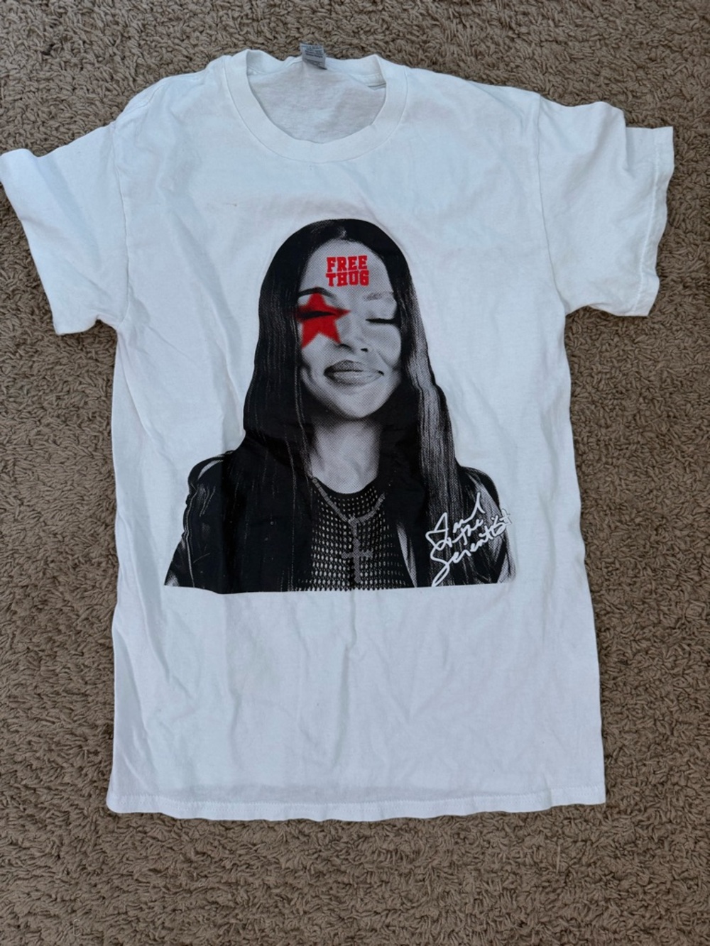 White Graphic Kids Tee with Red Star Accent